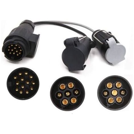 BUNTHAUS Adaptateur de remorquage électrique 13 broches vers 12N + 12S 7 broches, convertisseur de caravane 13 broches adaptateur de conversion pour remorque