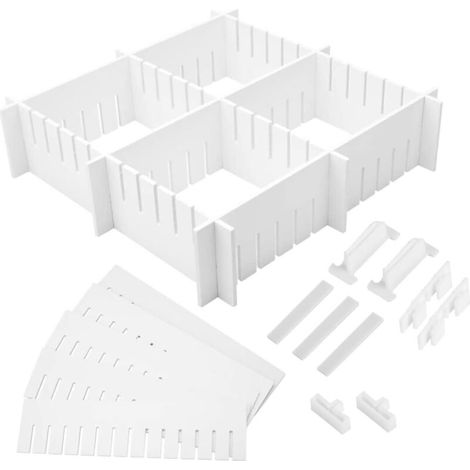 Separateur Tiroir en Plastique 34 Pcs Cloison de Réglable et Coins Arrondis Pratique pour Compartiments la Cuisine Rangement Blanc 47X7CM (1/5)