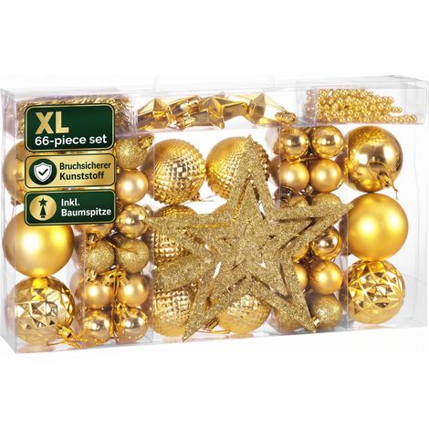 CASARIA® Weihnachtskugeln 66tlg Ø 3-6cm Kunststoff matt glänzend Christbaumschmuck Anhänger Christbaumkugeln Weihnachtsdeko Weihnachtsbaum  gold (1/5)