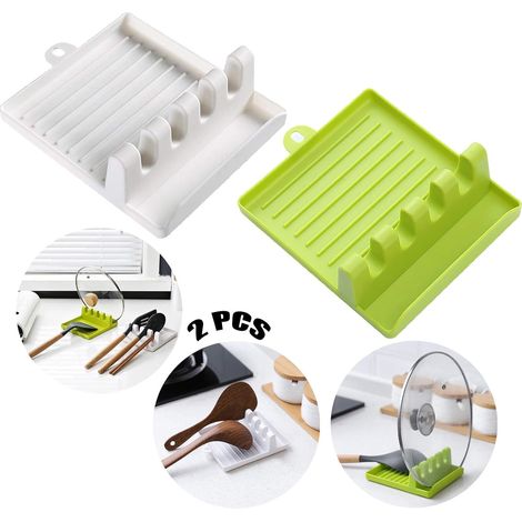 2 Repose-ustensiles en silicone, anti-dérapant, résistant à la chaleur, pour cuillère spatule cuisine (1/5)