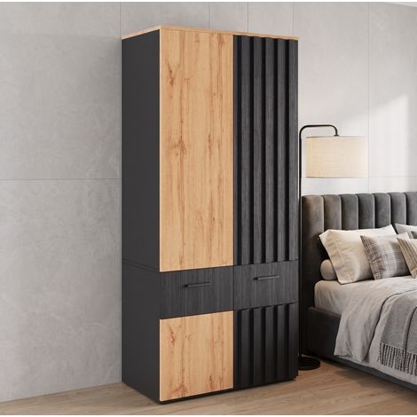 Armadio guardaroba 90 x 50 x 200 cm in MDF nero effetto legno - CHICFURN (1/5)