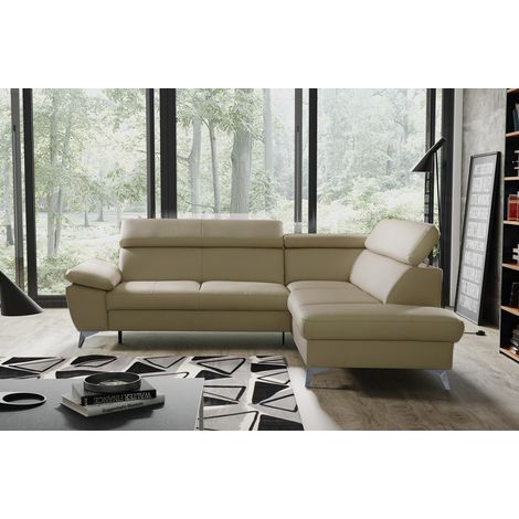 Canapé d'angle convertible en cuir italien de luxe 5 places WARREN II, avec coffre, beige, angle droit (1/5)