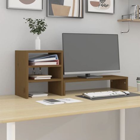 vidaXL Support de moniteur Marron miel 81x20x30 cm Bois de pin solide (1/5)