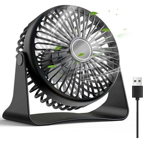 USB-Tischventilator, tragbarer Tischventilator, 360° drehbarer Mini-Tischventilator, kleiner 3-stufiger Ventilator für Büro, Zuhause, Schlafzimmer, schwarz (1/5)