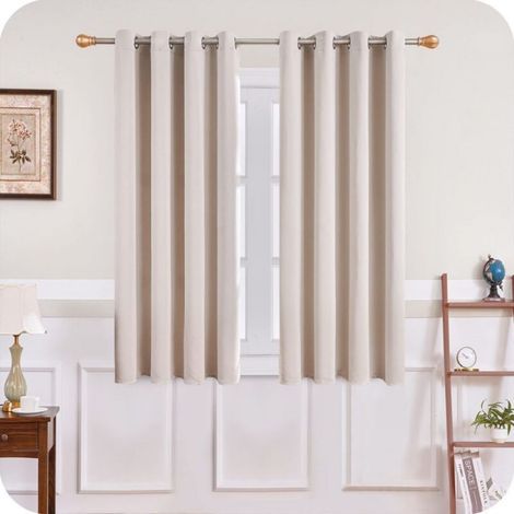 Rideau Occultant Thermiques, 2 Panneaux Rideaux Courts Isolant Anti Froid et Anti Bruit à Oeillets pour Salon, Chambre Enfant ou Adulte, Dressing (140 x 160cm, Beige Écru) (1/5)
