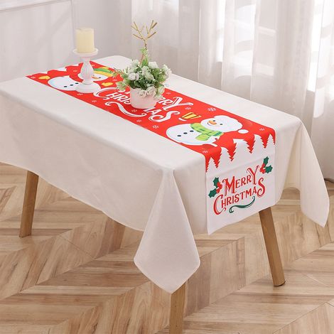 Guirlande De Table Noël - Nappe Rectangulaire Imprimée Motif Bonhomme De Neige - Décoration De Table Pour Fêtes - 180 x 35 cm - 1 Pièce