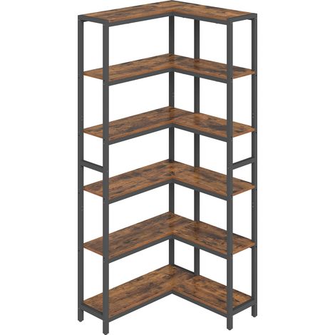 Vasagle – Bibliothèque d’angle 6 niveaux – Étagère marron et noir pour bureau, salon, chambre – Structure robuste et montage simple (1/5)