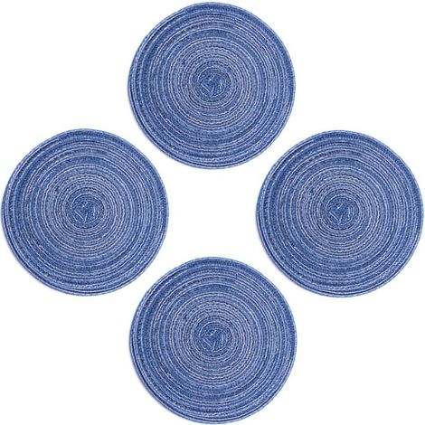Lot de 4 Dessous de Verre Ronds Tressés en Coton et Polypropylène Résistants à la Chaleur avec Protection Isolante pour la Maison, Cuisine, Le Restaurant (1/5)
