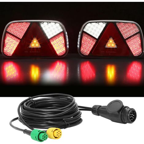 Feux Arrière de Remorques LED 12/24v,7FunctionPrise 13broches Câble 4,0m2x6brochesConnexion à BaïonnetteFeu Eclairage Remorque, Feu Éclairage Antibrouillard Recul pour Remorque E-Mark (1/5)