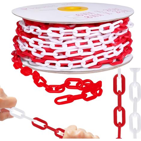 Chaîne de Signalisation en Plastique Rouge et Blanc de 25m: Chaîne de Barrière de 6mm pour le Blocage de Zones, Barrière à Chaînes en Plastique pour Chantiers, Parkings, Files D'attente (1/5)
