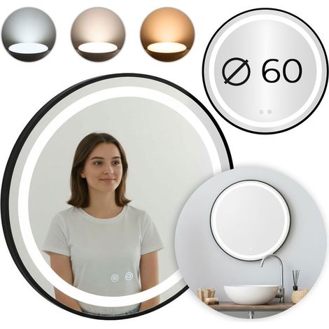 LED-Badezimmerspiegel, 60 cm rund, Berührungsschalter, 3 Lichtfarben