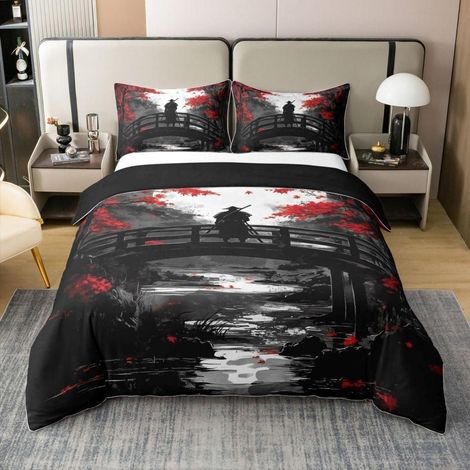Bettwäsche-Set 155x220 cm Baumwolle Samurai Motiv Japanische Ästhetik