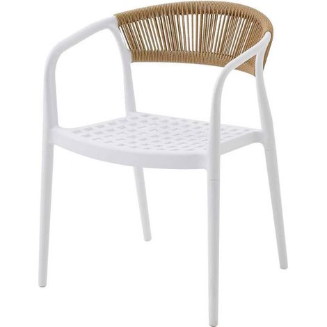 Gartenstuhl Solaro UV-beständiges PP & handgeflochtene Seil-Rückenlehne Weiß 1 Stuhl (1/4)