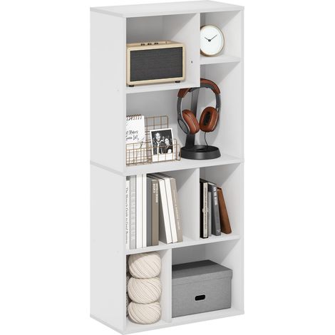Étagère, Bibliothèque À 7 Cubes, Étagère De Rangement Cubique avec Compartiments Irréguliers, 24 X 48 X 107 Cm, pour Salon, Chambre, Bureau, Blanc (1/5)
