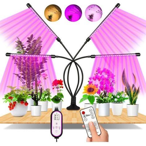 Pflanzenlampe, 80 LEDs, 360°-Wachstumslampe, Gartenbaubeleuchtung mit 4 Leuchtenköpfen, Vollspektrum-Pflanzenlampe mit automatischer Zeitschaltuhr (4/8/12 Stunden Ein/Aus). (1/4)