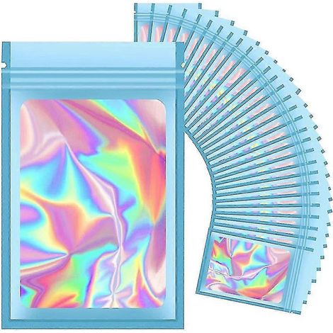 100 sachets holographiques refermables, sachets en Mylar inodores avec fenêtre pour la conservation des aliments (1/5)