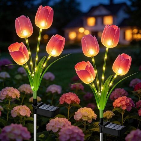 Rose tendre – Lampe tulipe – Extérieur jardin – Étanche – Décoration terrasse, allée (1/5)