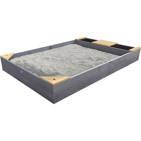 Axi Kelly Bac À Sable En Bois Avec Banc Et Récipients Pour L'Eau 180 X 115 Cm Bac À Sable Pour Enfants En Gris Clair Et Brun