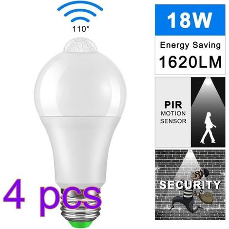 Ampoule LED E27 18W avec Détecteur de Mouvement PIR - Éclairage pour Escalier et Garage (4 pièces) (1/4)