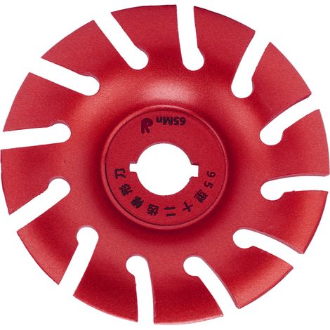 Disque à modeler pour meuleuse d'angle, 12 dents, acier inoxydable, 95 mm, rouge, pour le travail du bois. (1/5)