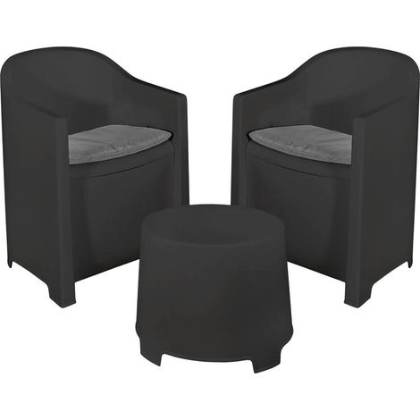 Set salotto da esterno Artax, Composizione da giardino con 2 poltrone e 1 tavolino, Salottino indoor e outdoor con cuscini, 100% Made in Italy, Antracite (1/3)