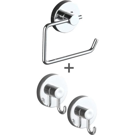 Porte-papier toilette Milazzo 3 pièces sans percer chromé support papier wc fixation sans percer salle de bain accessoires salle de bain vacuum-loc crochet salle de bain sans perçage (1/5)