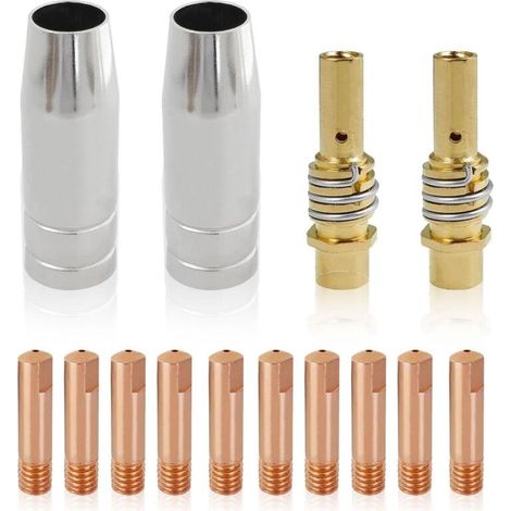 14-teiliges 0,8-mm-Zubehörset für MIG-Schweißbrenner MB15AK, Kontaktgasdüse für Schweißbrenner, Diffusorspitzenhalter, Kupferkontaktspitzen für MIG/MAG-Schweißbrenner-Verschleißteile (1/5)