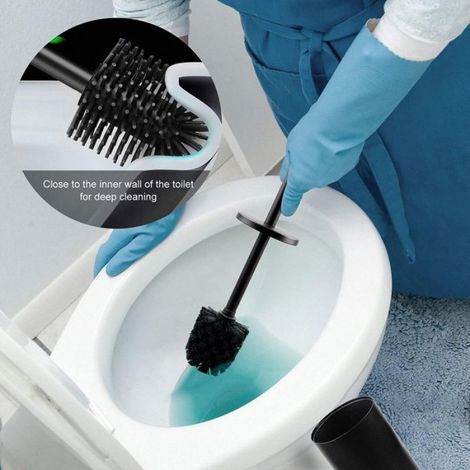 Brosse de Toilette, Brosse WC en Silicone avec Tête de Brosse Multifonction 3 en 1 et Support à séchage Rapide, Balai Toilette (1/5)