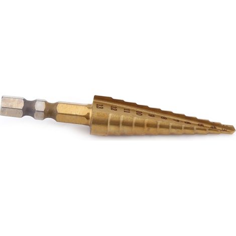 foret étagé HSS avec revêtement en titane, queue hexagonale, 3–13 mm (1/5)