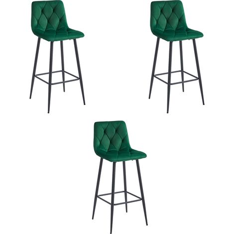 Taburete Valora KODA, terciopelo verde oscuro, patas negras x3 (1/5)