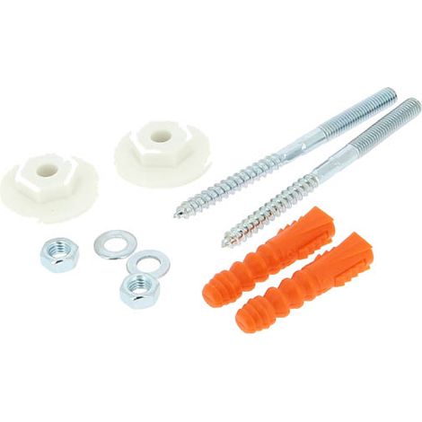 Plombelec – Fixation de lavabo nylon à épaulement 8x110 – Rondelles excentrées pour mise à niveau – Acier zingué – Pour sanitaires à paroi