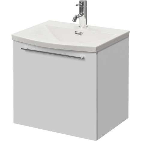 Napoli 390 Gloss White 500mm Wall Mounted Single Drawer Vanity Unit with Arc Basin - 500mm - Chrome 320mm Handle