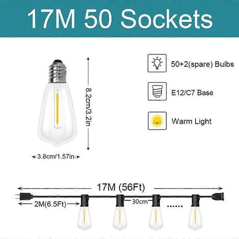 Guirlande lumineuse d'extérieur ampoules LED ST38 pour patio terrasse garden-party prise UE 17 m 50 ampoules (1/5)