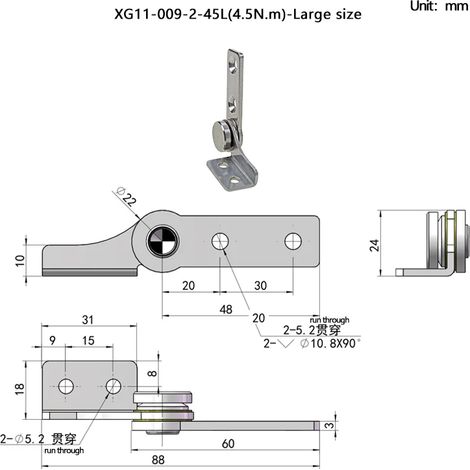 (Grande - (4,5 N.m) - L) Lot de 2 charnières pivotantes à butée libre en acier inoxydable, positionnables à angle libre, en forme de L, avec amortissement, pour équipements médicaux (1/5)