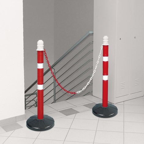 BRB Lot de 2 supports de chaîne - 2 m de chaîne - Diamètre du tube : 70 mm - Hauteur : 1000 mm - Pied en plastique rempli de béton (1/3)