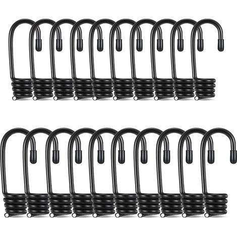 Lot de 20 crochets pour sandows à revêtement noir, pour cordes élastiques de 6,35 mm et 9,5 mm (1/4 et 3/8 pouce). (1/5)