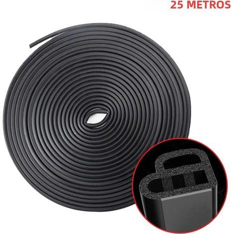 Striscia in gomma per auto da 25 metri, doppia fila 12 mm x 10 mm, nera, antivento e insonorizzante, adatta per portiere, bagagliaio e pneumatici dell'auto. (1/5)
