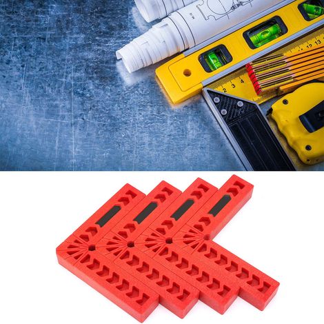 Équerre de positionnement 90° en plastique, 4 pièces, gabarit de perçage à angle droit pour menuiserie, outil de mesure auxiliaire 4 pouces, guide de repérage L, précision élevée. (1/2)