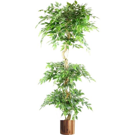 180cm Artificial Twisted Ficus Tree Ball Topiary Copper Planter (1/5)
