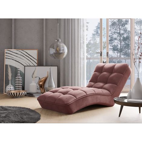 Chaise longue d'intérieur tissu capitonné RIKAL – Confort durable-Rose poudré (1/5)