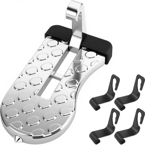 Marchepied de porte de voiture - Supporte jusqu'à 250 kg - Pédale de porte pliable avec marteau de sécurité et 4 crochets - Marchepied de porte pour SUV / RV - Argenté (1/5)