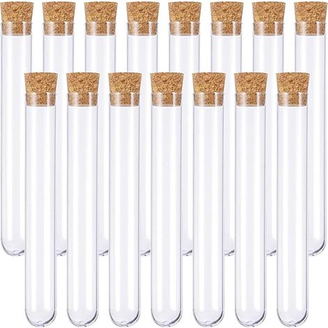 15 Pièces Tube a Essai Plastique,Tube Plastique Transparent,Eprouvette Plastique,Fiole Plastique,Tubes à Essais de Laboratoire,avec Bouchon Liège,pour Plante,Bonbons,Epice,Echantillon,12×75mm (1/5)