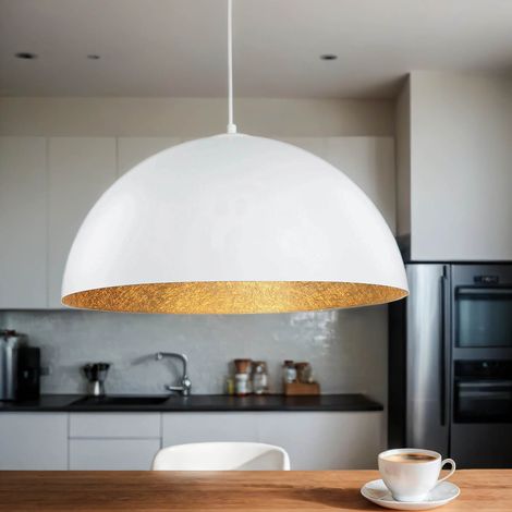 Pendelleuchte Weiß Gold Ø 50 cm rund verstellbar Esszimmer Küche Hängelampe