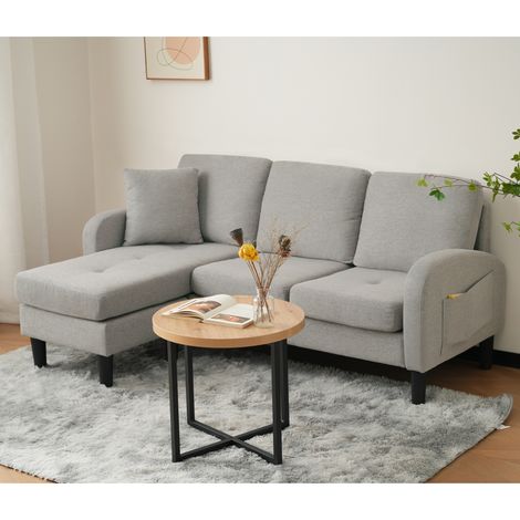 L-förmiges Ecksofa mit Chaiselongue – 3-Sitzer Sofa, 166 x 118 x 77 cm, Atmungsaktiver Baumwoll-Leinenstoff, Kunststoffbeine, Modulares Design, Ideal für Wohnzimmer, Apartments und Büros (1/5)