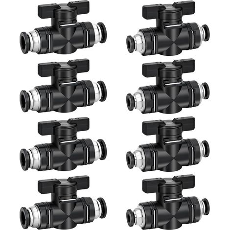 Lot de 8 raccords pneumatiques pour robinet d'arrêt pneumatique 6 mm/8 mm Robinet à boisseau sphérique pneumatique pour raccorder les tuyaux pneumatiques et les conduites d'air