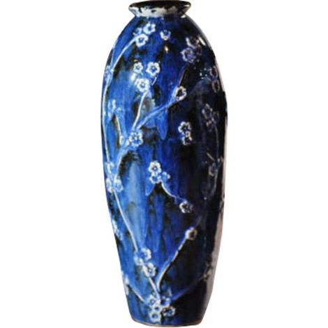 Vaso in ceramica blu con motivo a rami fioriti - Misura media (1/3)