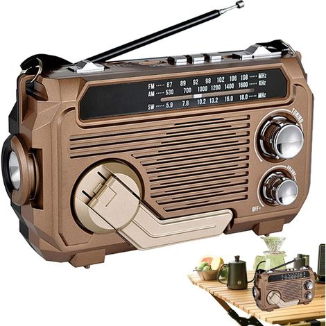 Radio d'urgence solaire - AM/FM/NOAA - avec prise casque - alarme SOS et générateur à manivelle (1/5)