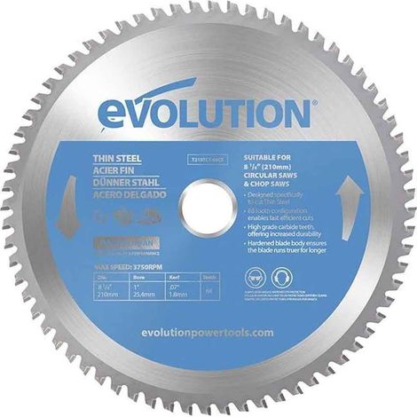 Evolution T210TCT-68CS 210mm Thin Steel Cutting Blade with Carbide Tip for Metal, Heat-Resistant, Low Vibration, Sparks-Free (1/4)