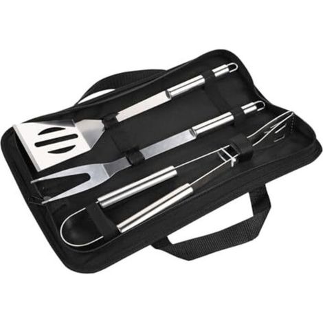 Ensemble de 3 couverts pour barbecue d'extérieur : spatule, fourchette et pince en acier inoxydable accessoires de cuisine portables pour la cuisson au barbecue conception et fabrication sûres. (1/5)