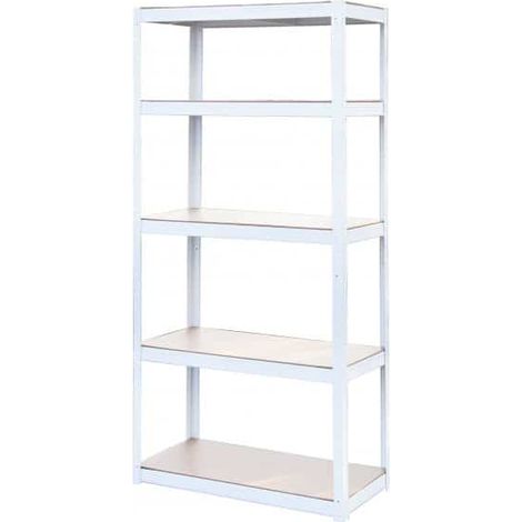 Scaffale 5 ripiani metallo bianco simil legno mdf 90x40x180 cm scaffalatura 953v